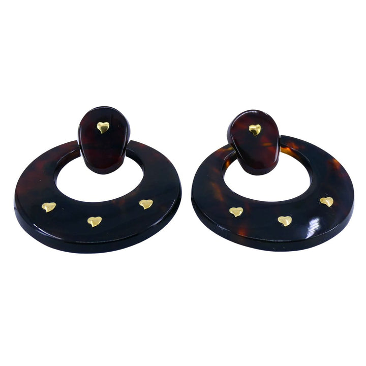 Vintage Italian 18k Gold Tortoise Heart Hoop Earrings
