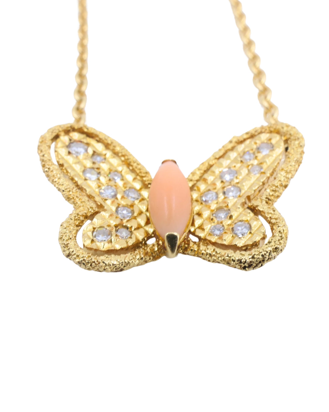 Van Cleef & Arpels Butterfly Necklace Diamond Coral 18k Gold