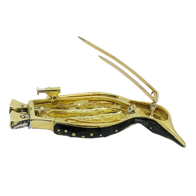 Aldo Cipullo for Cartier Brooch Penguin Enamel Diamond 18K Gold