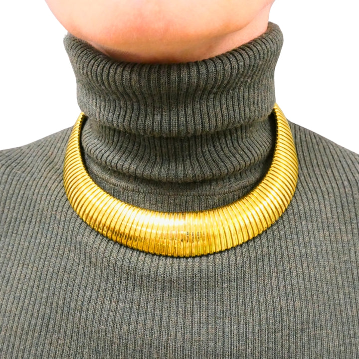 Vintage Tubogas Italian Gold Collar Necklace 18k Estate Jewelry