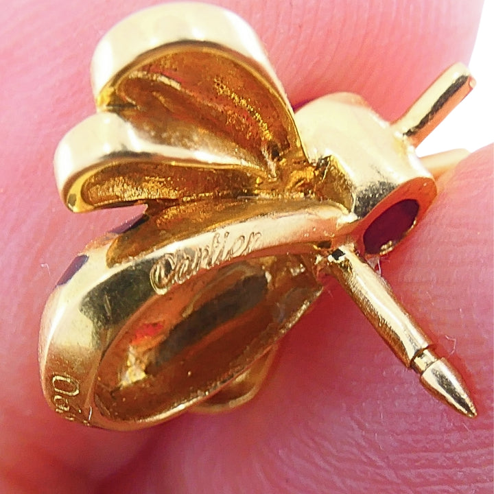 Cartier 18k Gold Bee Stud Earrings Ruby Diamond Accents