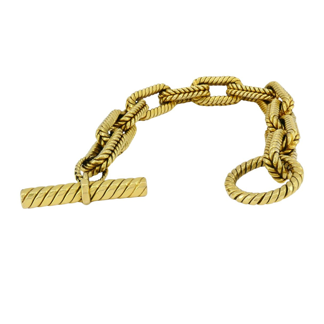 Vintage Italian 18k Yellow Gold Rope Link Toggle Bracelet