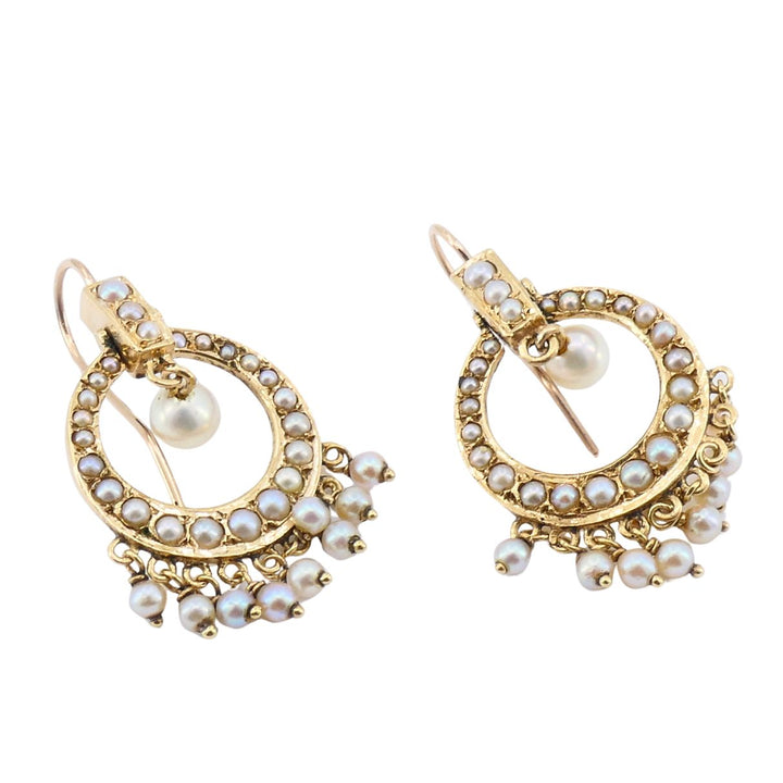 Antique Edwardian 14K Gold Pearl Drop Earrings