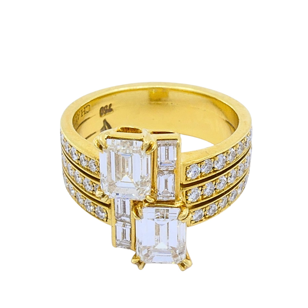 Chaumet 18k Gold Emerald Cut Baguette Diamond Cocktail Ring
