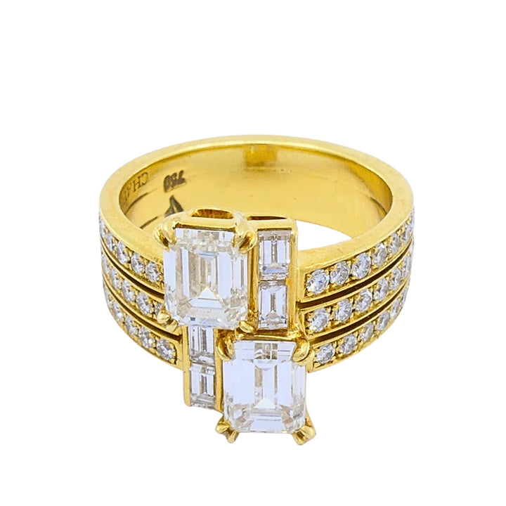 Chaumet 18k Gold Emerald Cut Baguette Diamond Cocktail Ring