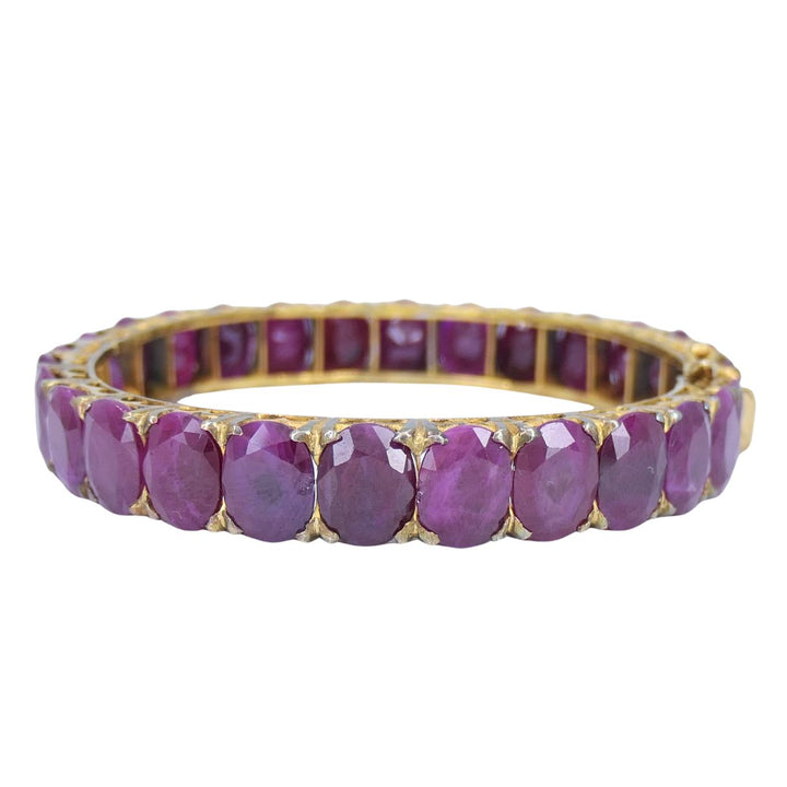 Vintage 18k Gold Ruby Hinged Bangle Bracelet Mid 20th century