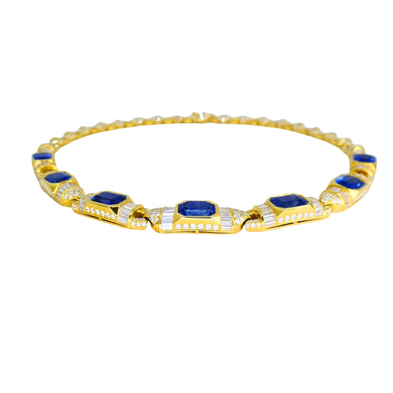 Bvlgari Bulgari 18k Gold Necklace Diamonds Sri Lanka Sapphires No Heat 39.77 Carats GRS Report