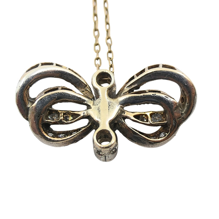 10k Gold Necklace Diamond Bow Pendant Edwardian Style