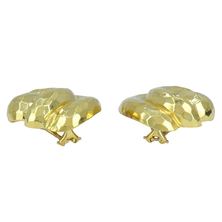 Vintage Henry Dunay 18k Gold Hammered Shell Motif Clip Earrings