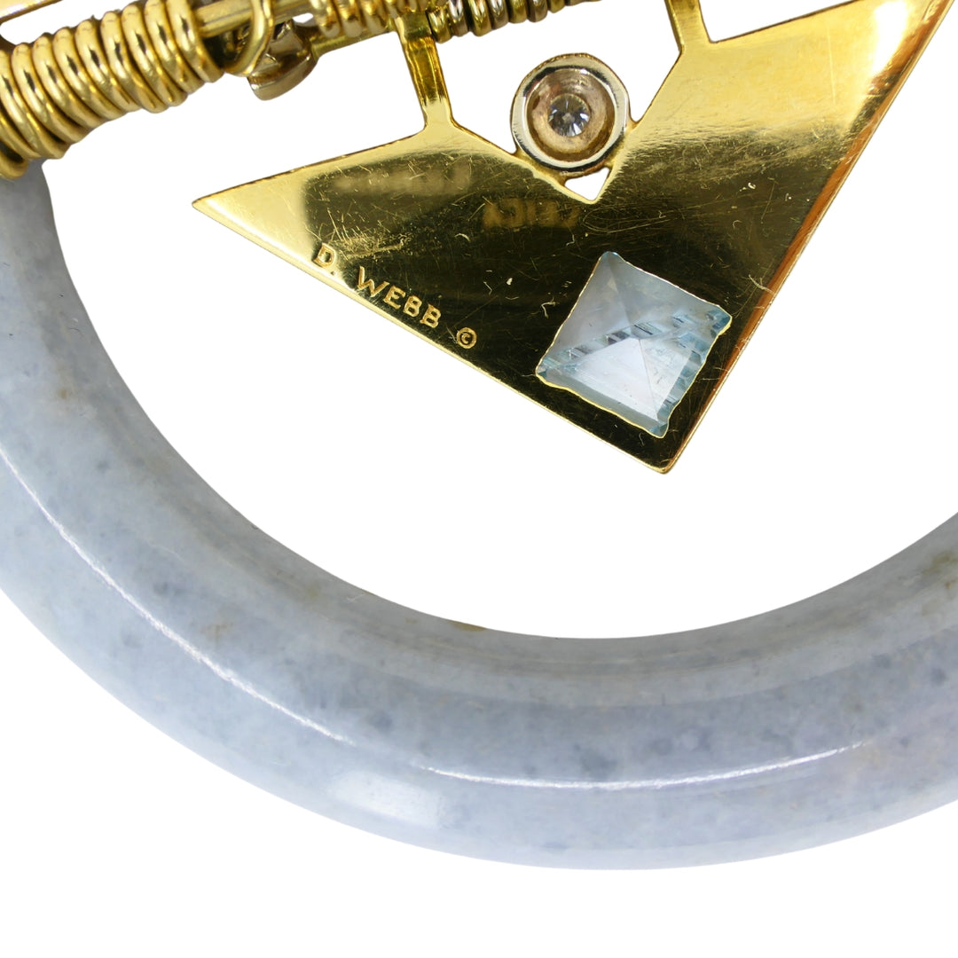 David Webb 1960s Jade Aquamarine Diamond Enamel Gold Brooch Pendant