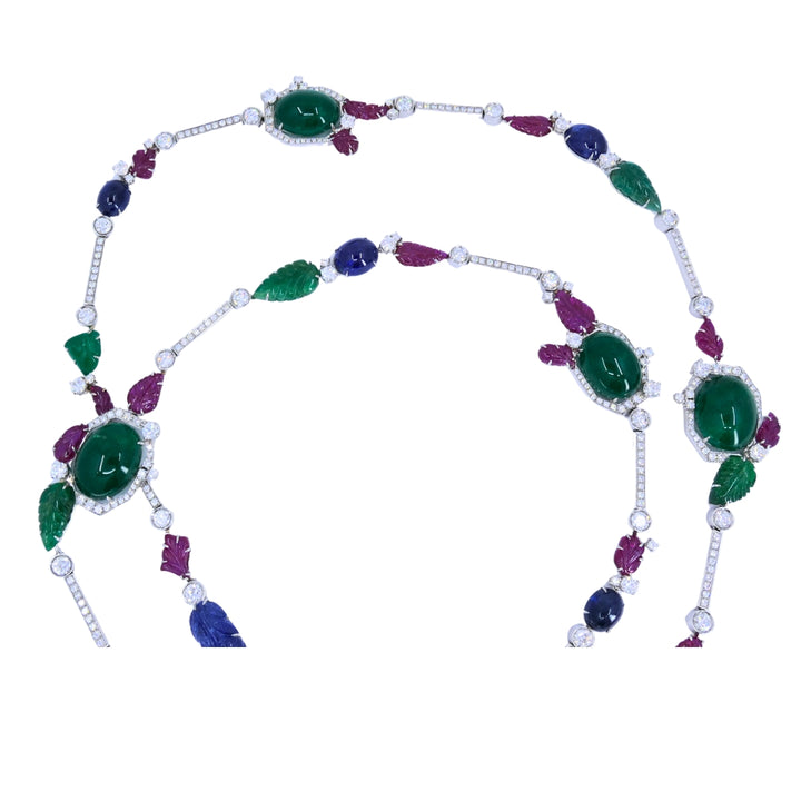 Sabbadini Tutti-Frutti Necklace 18k White Gold Carved Gemstones