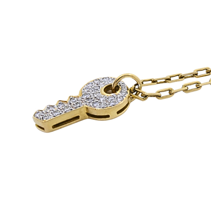 18k Diamond Key Pendant 14k Italian Gold Chain Necklace