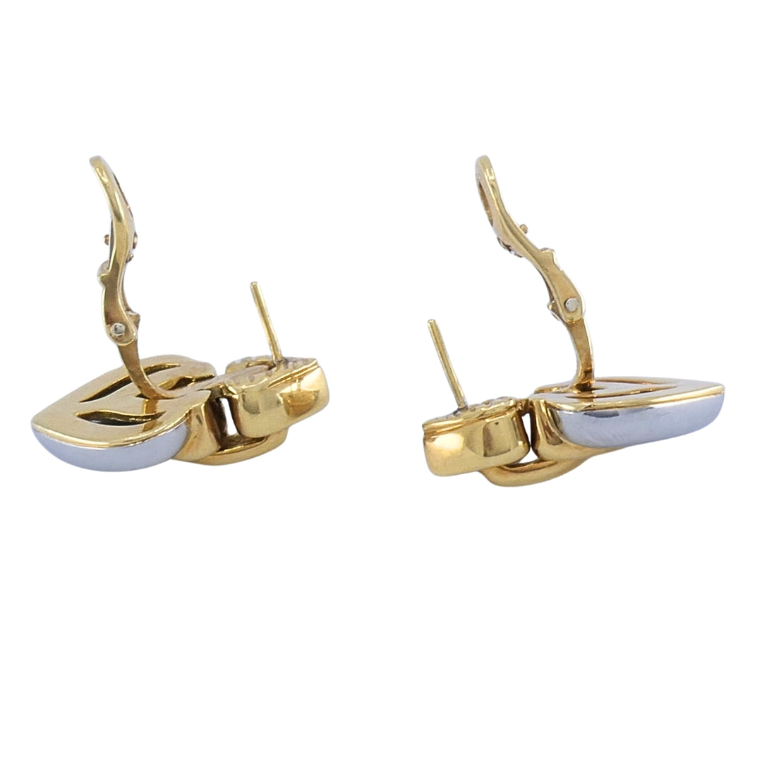 Bvlgari 18k Yellow Gold & Steel Doppio Cuore Heart Drop Bulgari Earrings