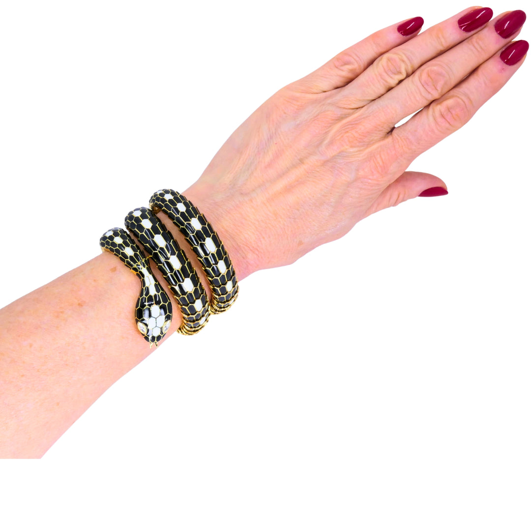 Bvlgari Bulgari Serpenti Bracelet 18k Gold Diamond & Enamel Coil Bracelet