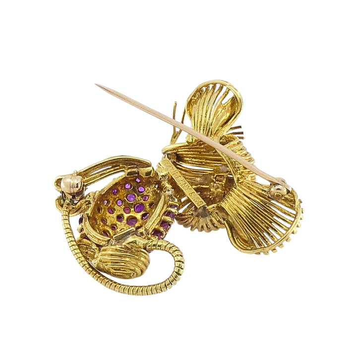 Tiffany & Co. 18K Gold Ruby Emerald Mouse Brooch