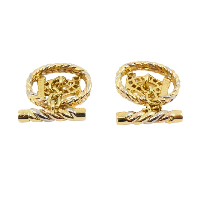 Cartier C de Cartier Diamond Cufflinks Tri-Tone 18k Gold