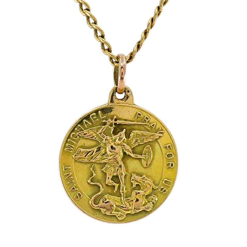 Vintage 14K Gold Saint Michael Pendant Necklace