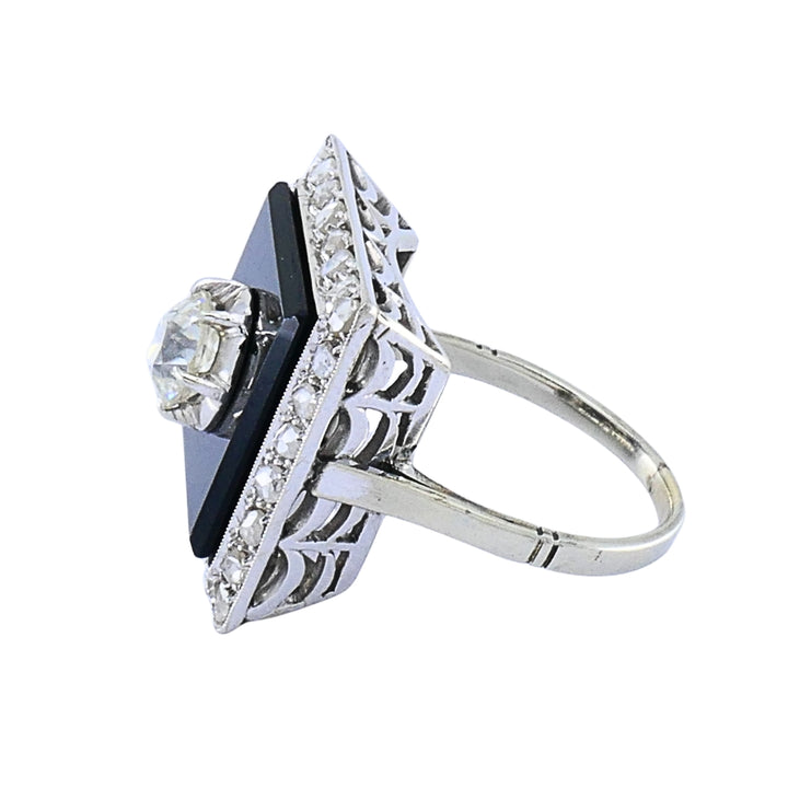 Art Deco 14k Gold Onyx Diamond Square Plaque Ring Antique Jewelry