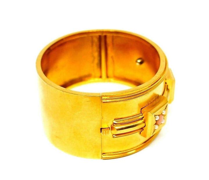 Victorian Coral Yellow Gold Bangle Bracelet