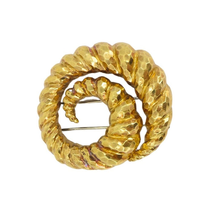 David Webb Brooch 18k Gold Spiral Design Hammered Gold