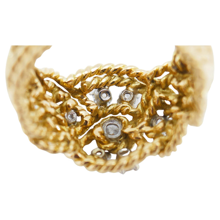 French Vintage Diamond Gold Braided Rope Ring