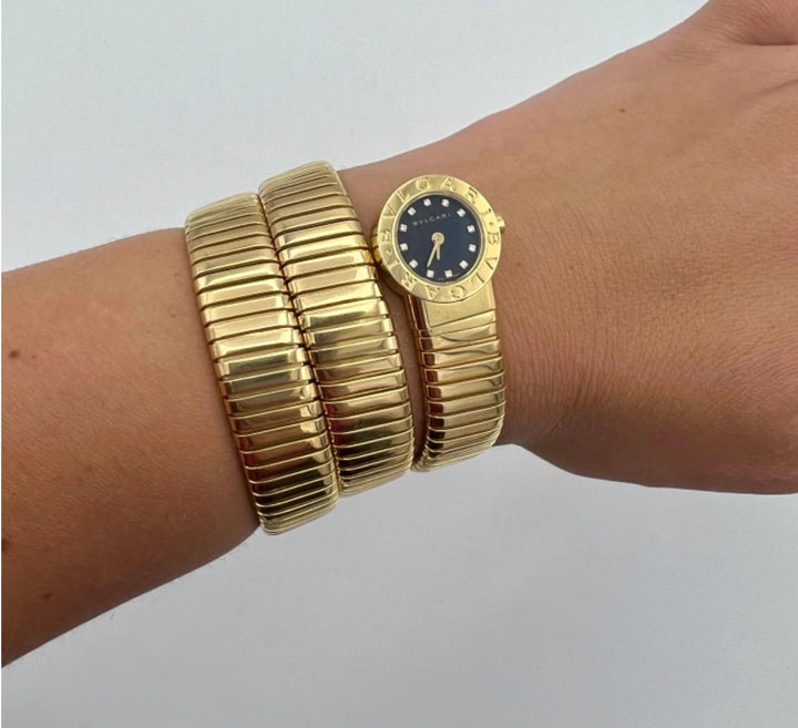 Bulgari Yellow Gold Serpenti Tubogas Wrap Around Wrist Watch w/ Diamonds