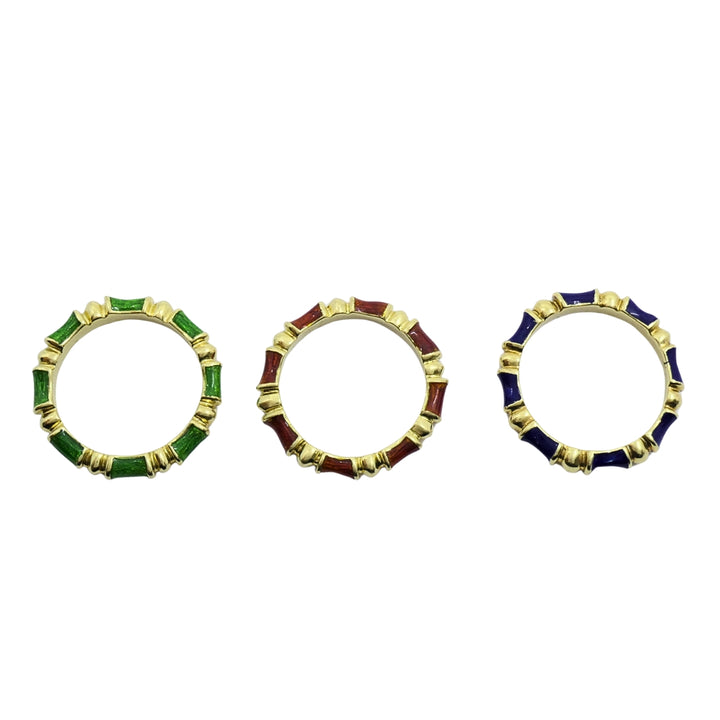 Tiffany & Co. Enamel Bamboo Stacking Rings 18k Yellow Gold Blue Green & Red