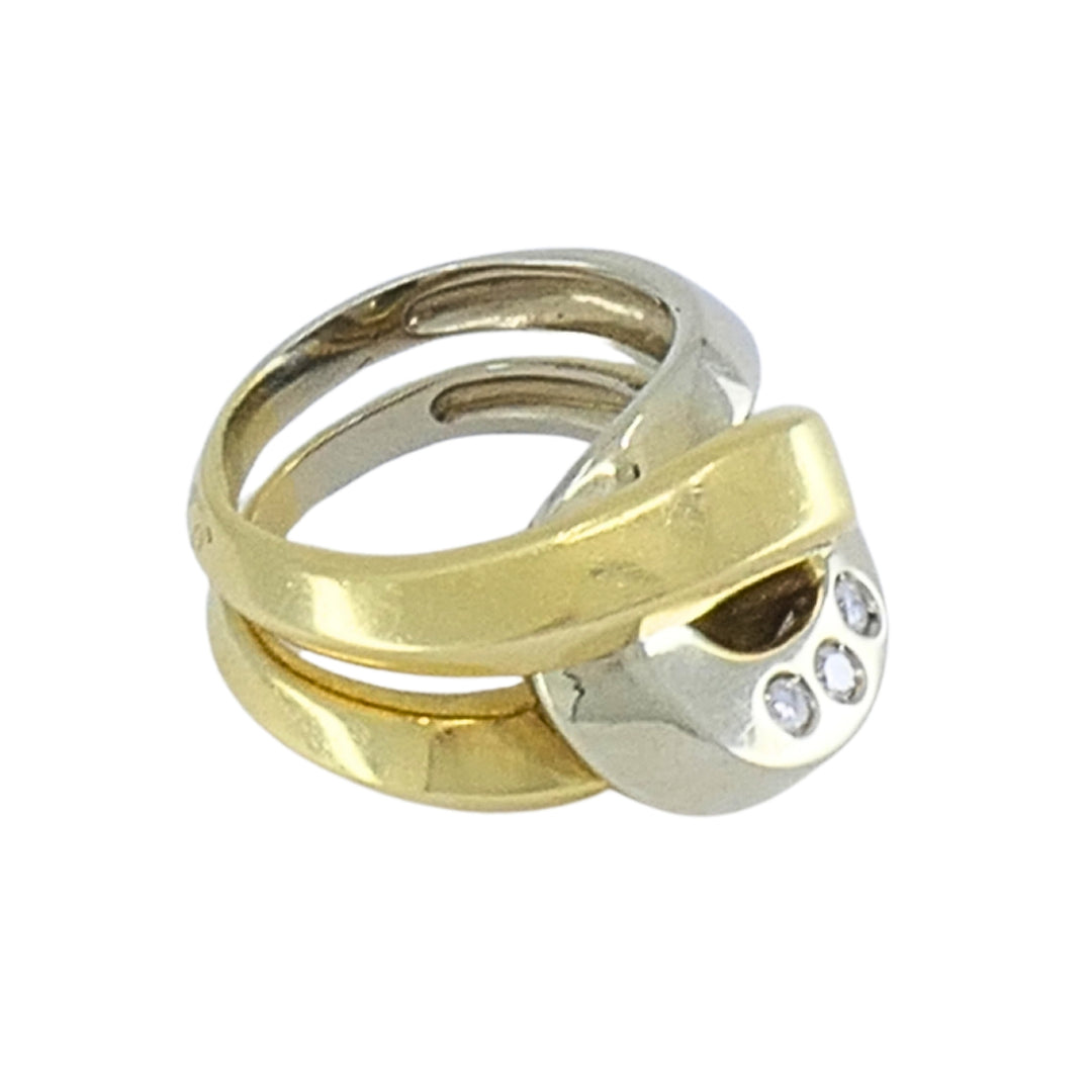 Vintage Pomellato 18k Two-Tone Gold Diamond Interlocking Cocktail Ring