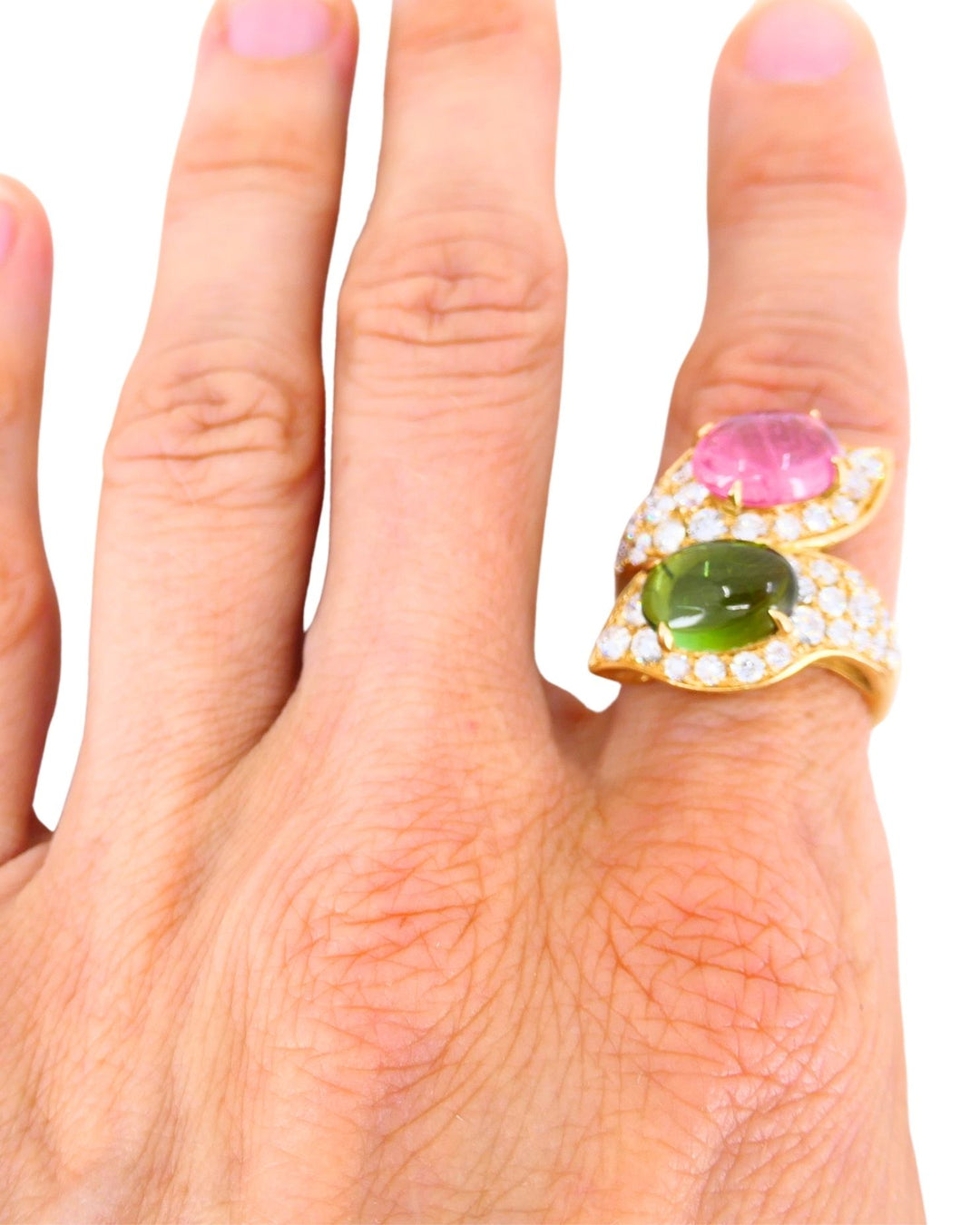 Bvlgari Vintage Bulgari Bypass Ring 18k Gold Diamond Cabochon Gemstones