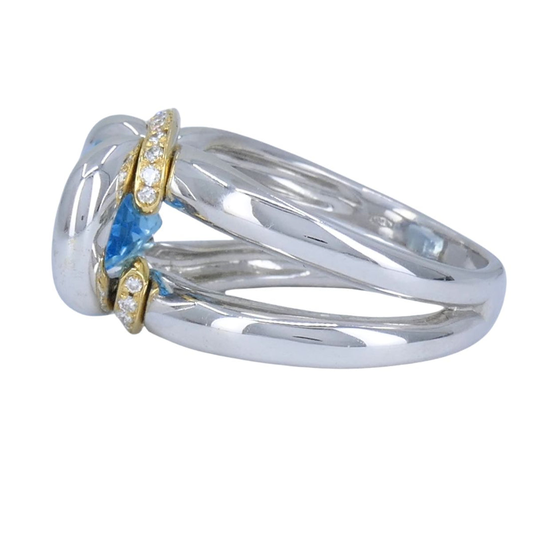 Vintage Marina B 18k White & Yellow Gold Aquamarine Diamond Ring