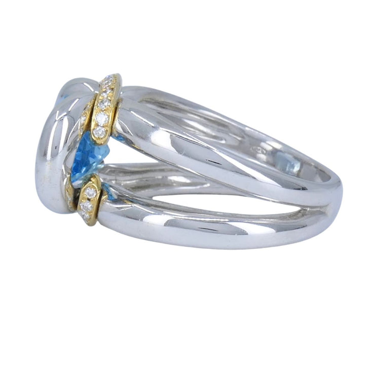 Vintage Marina B 18k White & Yellow Gold Aquamarine Diamond Ring