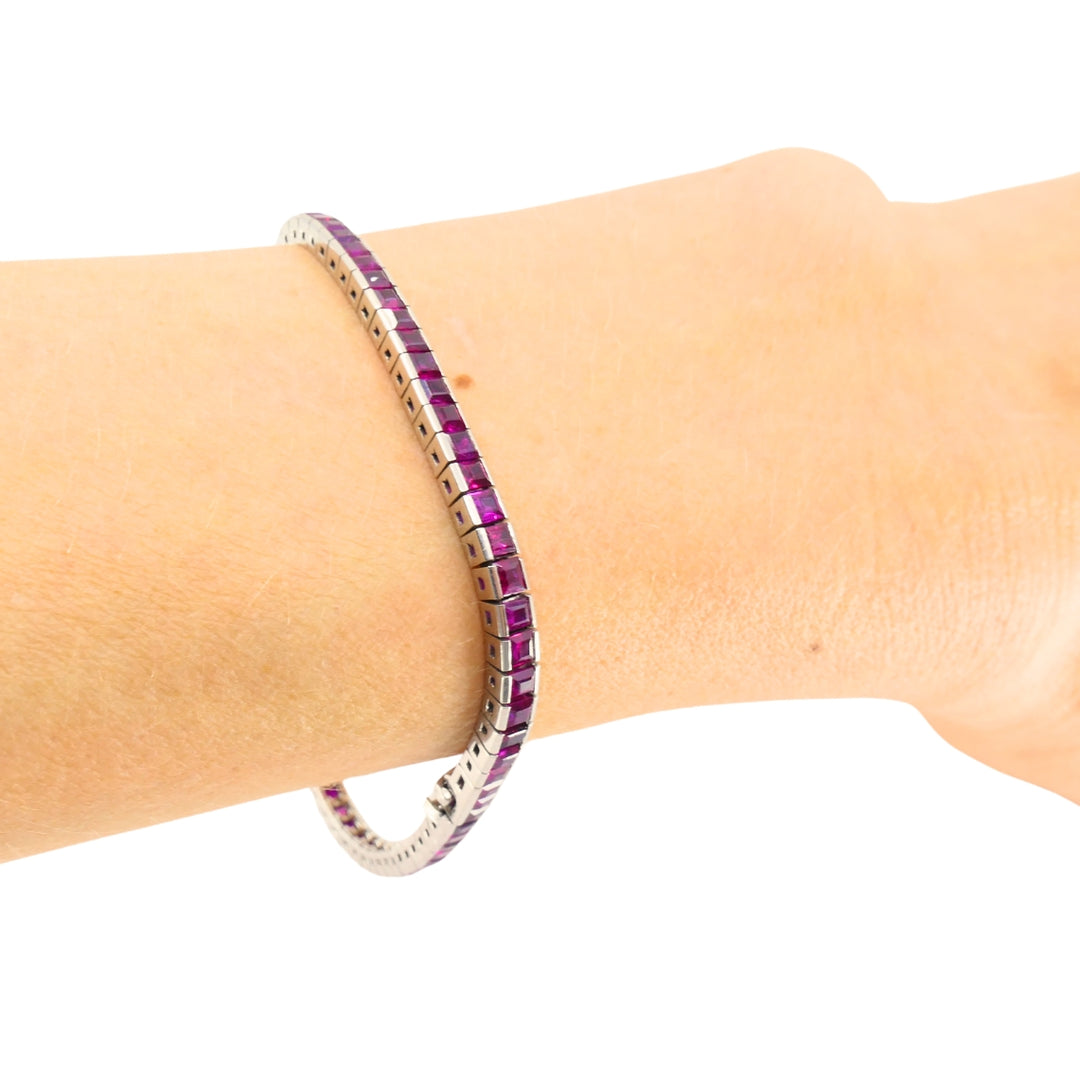Art Deco Ruby Tennis Bracelet Platinum 