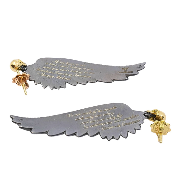 Theodoros 18k Gold & Sterling Silver Ruby Wing Skull Earrings