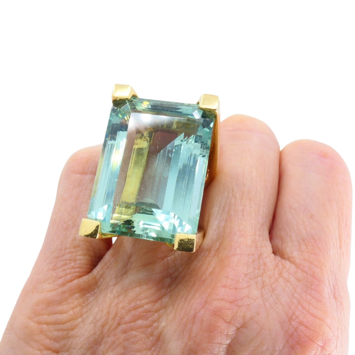Vintage 18k Gold Aquamarine Ring 74-Carat French Jewelry Estate