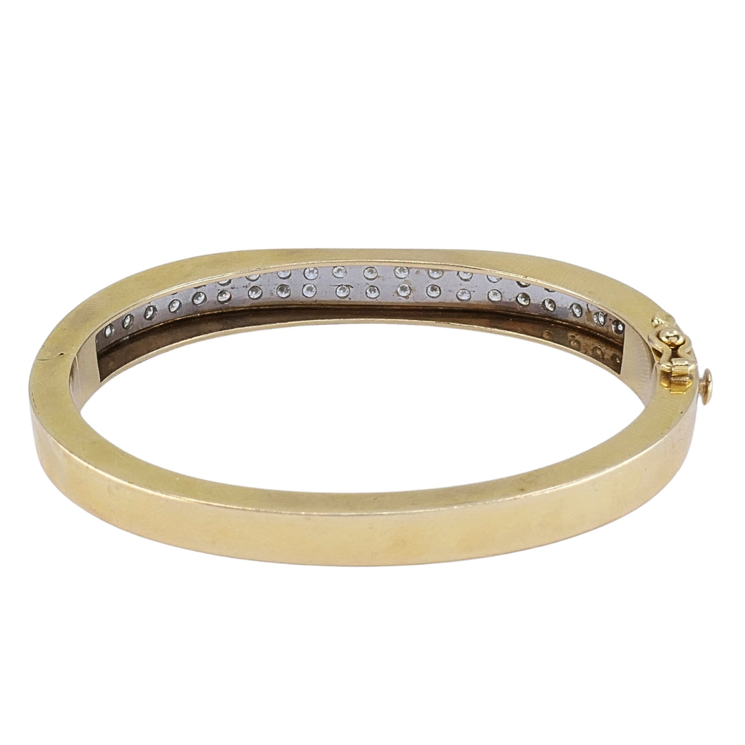 Vintage 14k  Gold Diamond Bangle Bracelet, Hinged Oval Design