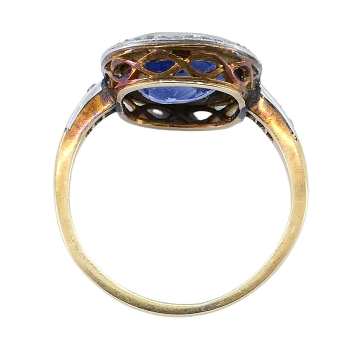 Edwardian Sapphire Diamond Platinum Gold Ring