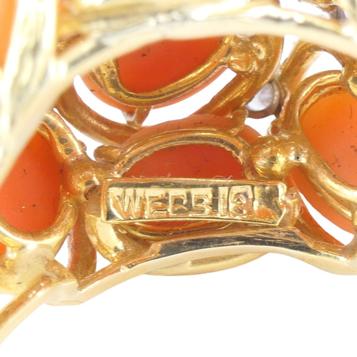 David Webb 18k Gold Coral Diamond Cocktail Dome Ring