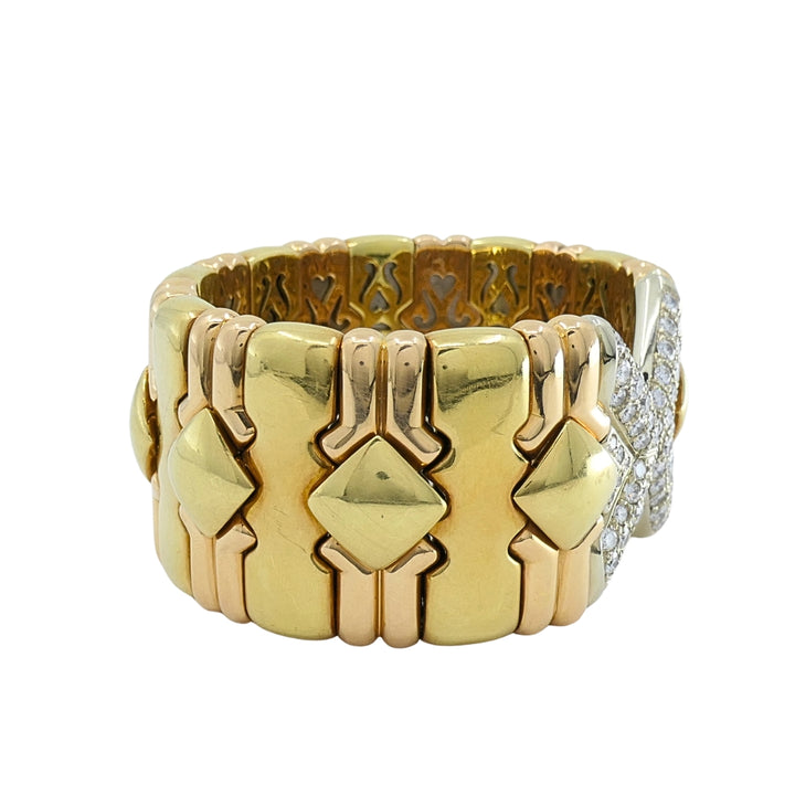 Chopard 18k Gold Multicolor Flexible Diamond Pavé Cuff Bracelet, 1970s