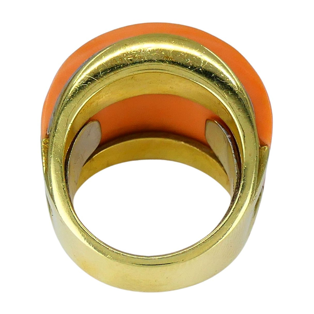 Vintage Italian 18k Gold Coral Diamond Ring