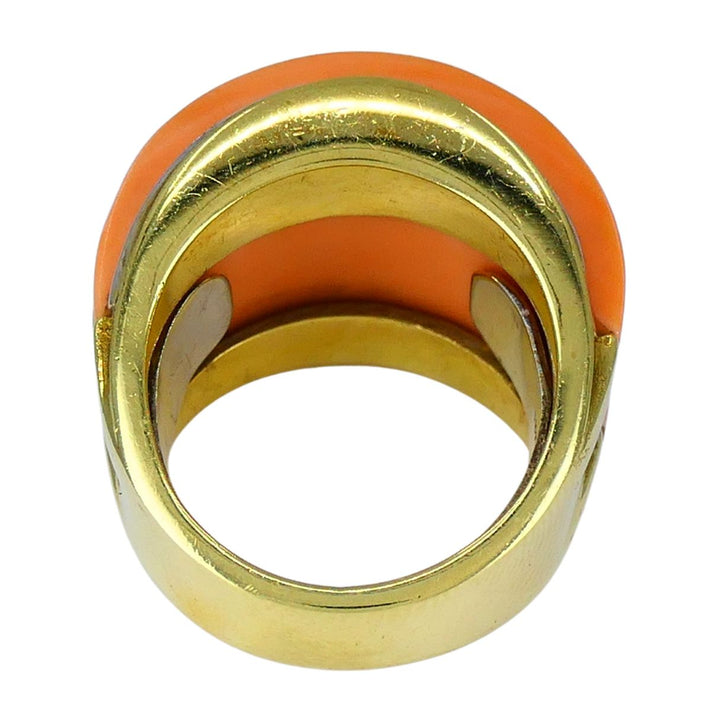 Vintage Italian 18k Gold Coral Diamond Ring