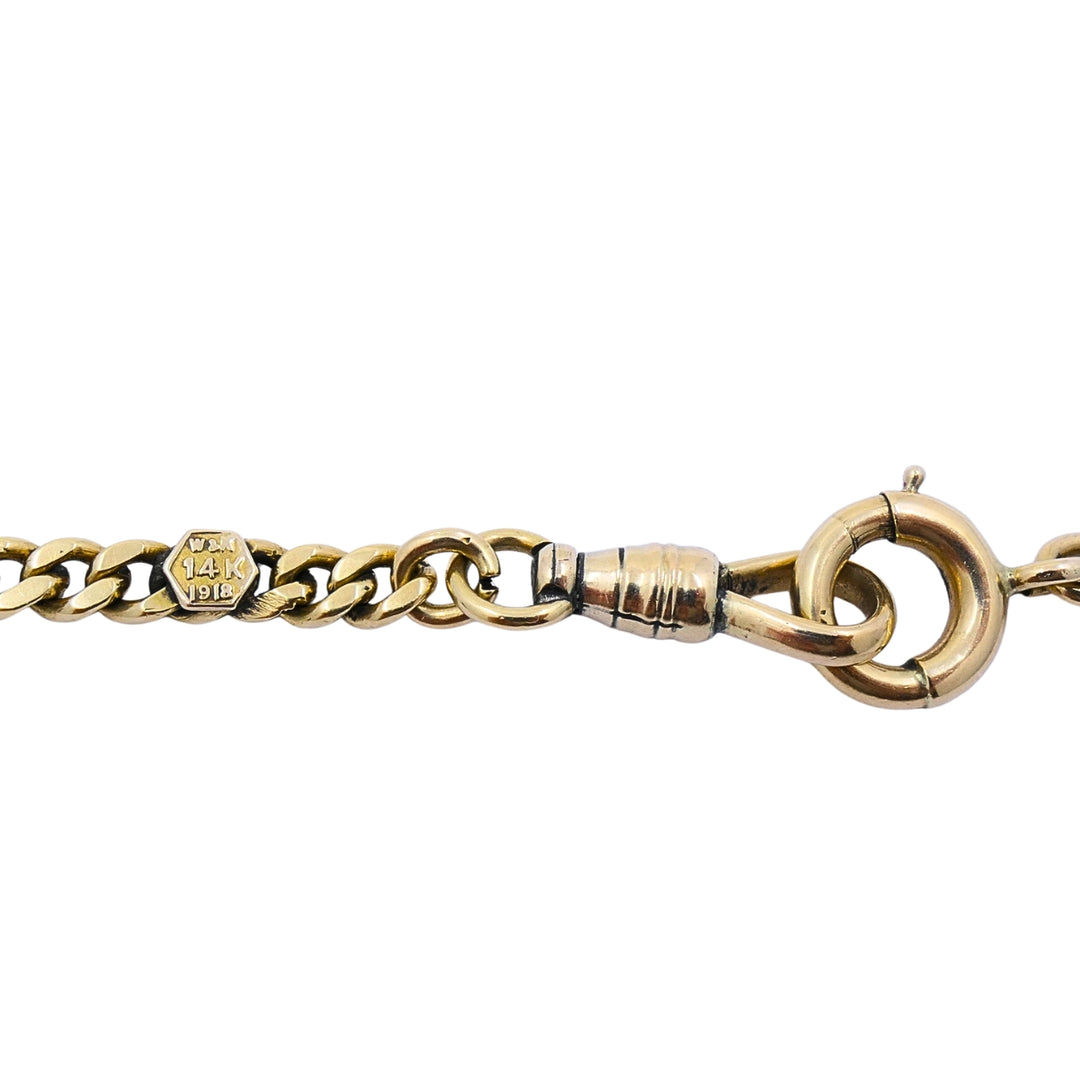 Antique 14k Gold Curb Link Necklace with Hook Clasp, Dated 1918