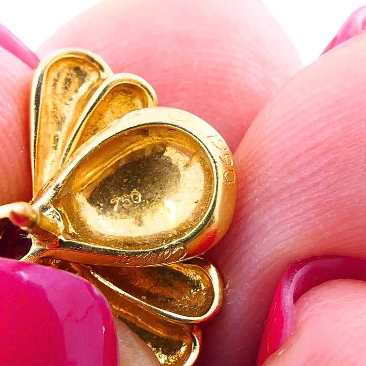 Cartier 18k Gold Bee Stud Earrings Ruby Diamond Accents