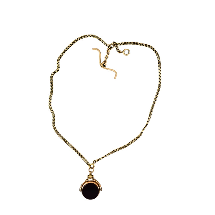 Antique 9k Gold Carnelian Bloodstone Pendant  14k Gold Chain Necklace