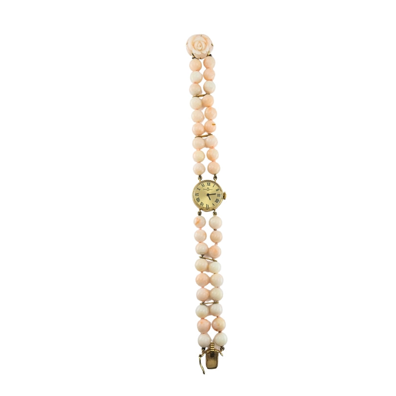 Baume & Mercier 14k Angel Skin Coral Double Strand Bracelet Watch, 1960s