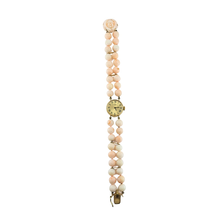 Baume & Mercier 14k Angel Skin Coral Double Strand Bracelet Watch, 1960s