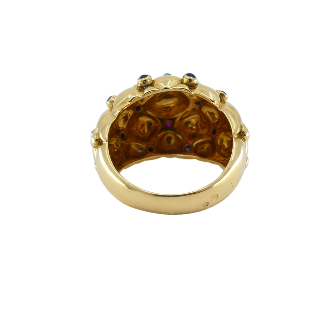 Vintage Chaumet 18k Gold Dome Cocktail Ring with Gemstones Original Box