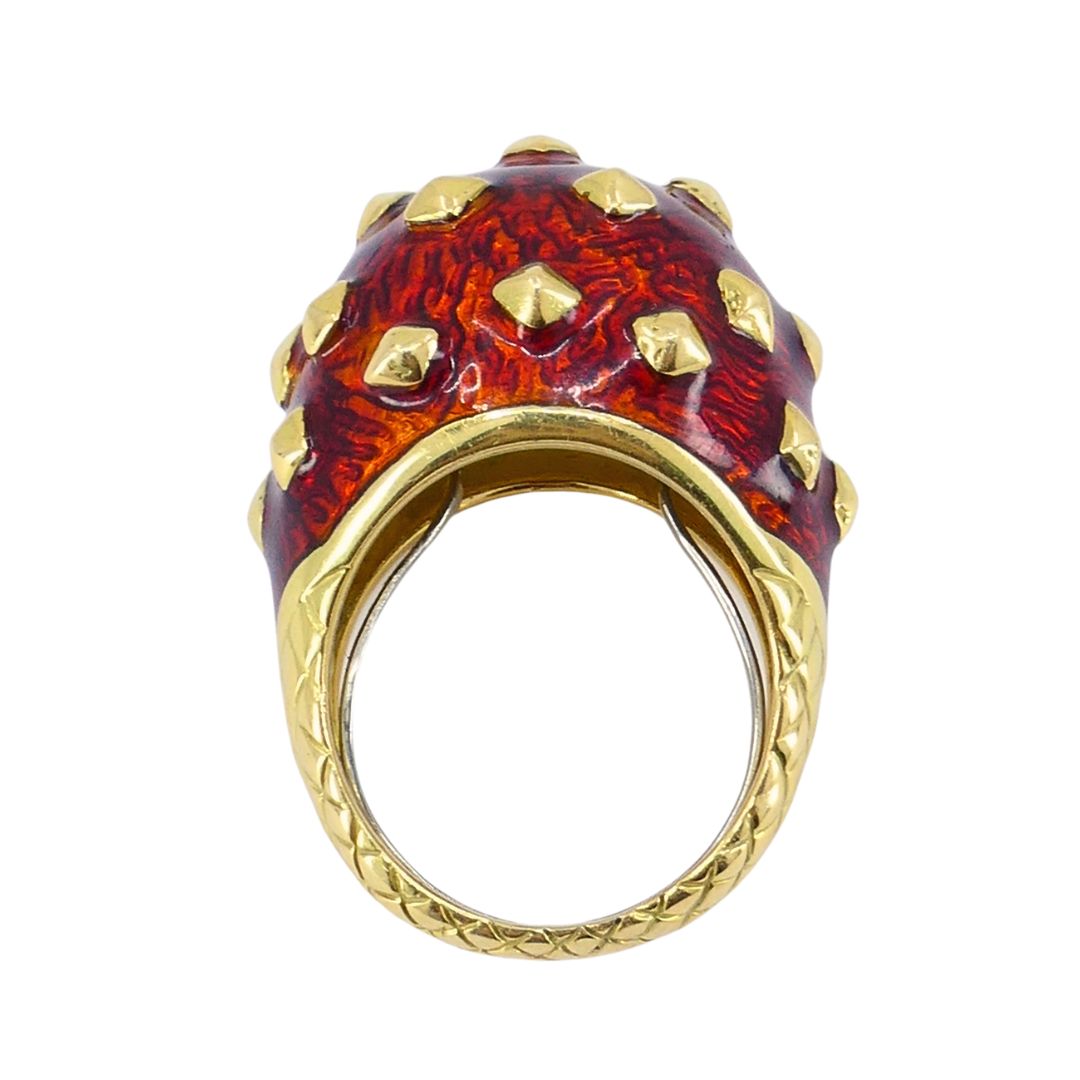 Vintage David Webb 18k Gold Enamel Dome Cocktail Ring