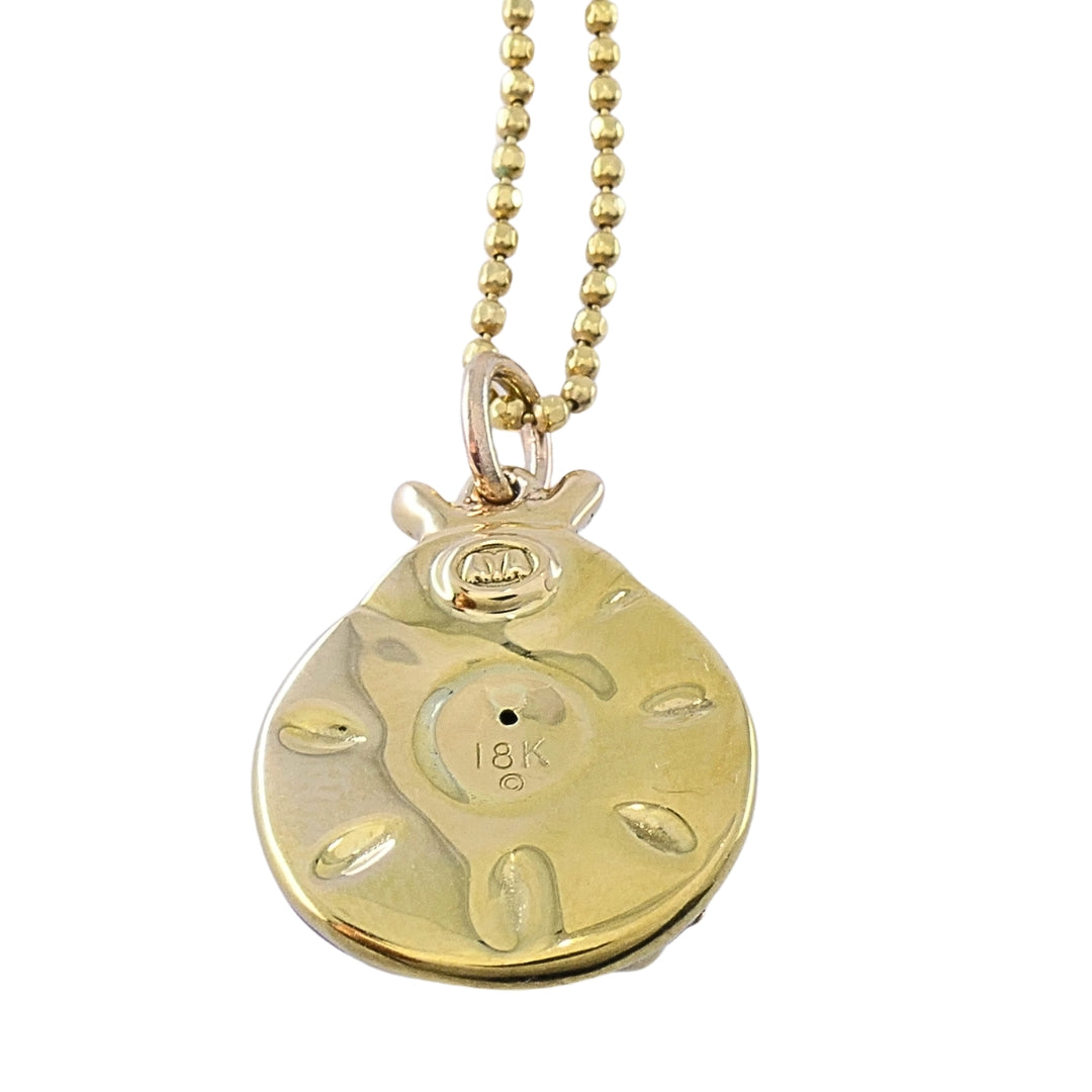 18k Gold Enamel Ladybug Pendant 14k Gold Chain Necklace