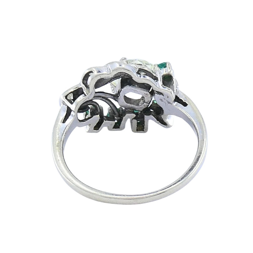 Vintage 14k White Gold Diamond  Emerald Cocktail Ring