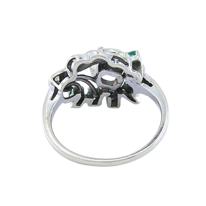Vintage 14k White Gold Diamond  Emerald Cocktail Ring